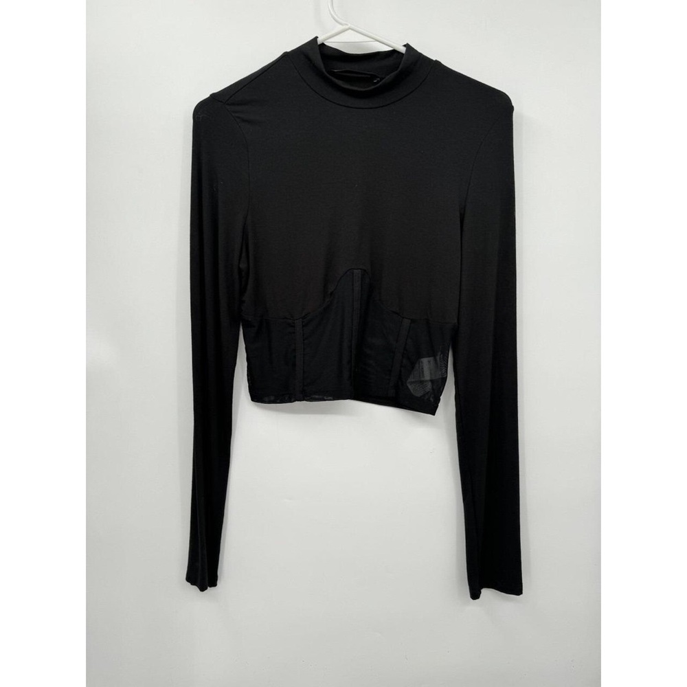 SHEIN Black Long Sleeve Crop Top with Mesh Detail